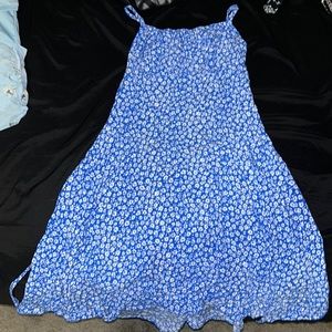 Blue floral lace up back dress